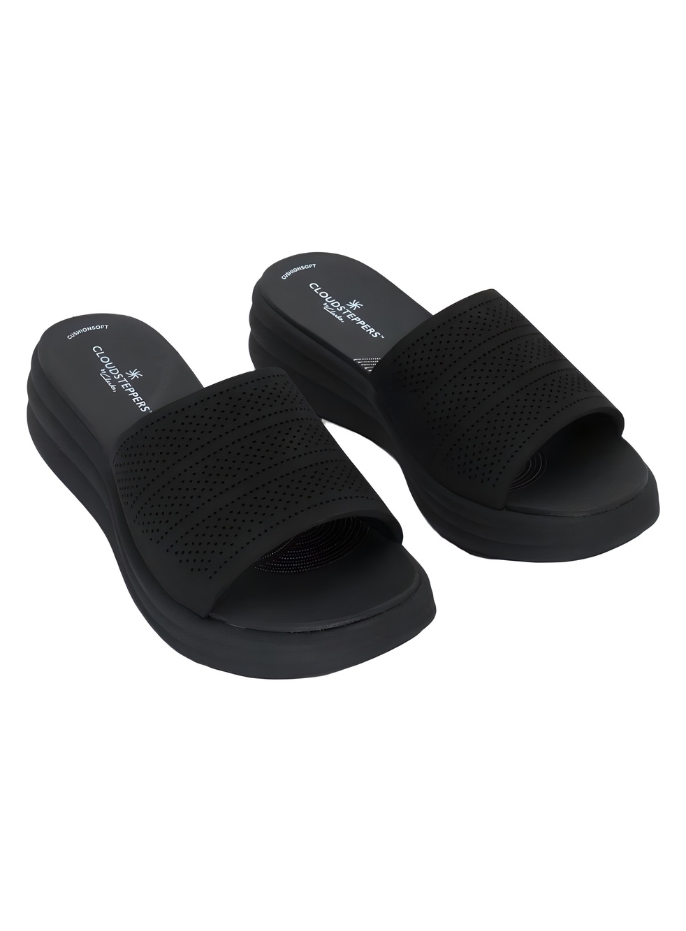 Clarks Cloudsteppers Drift Twist Black Perforated Slide Sandals Size 7M